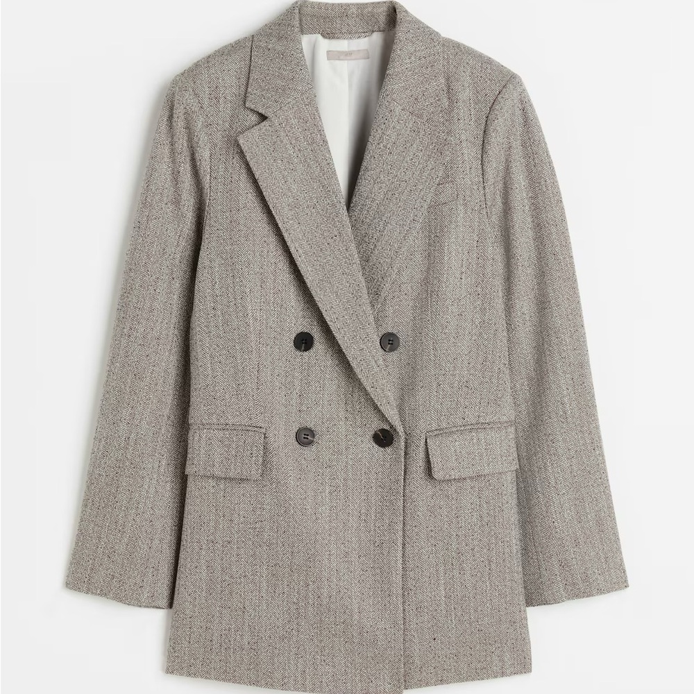 H&M Herringbone Gray Double-Breasted Women's Blazer